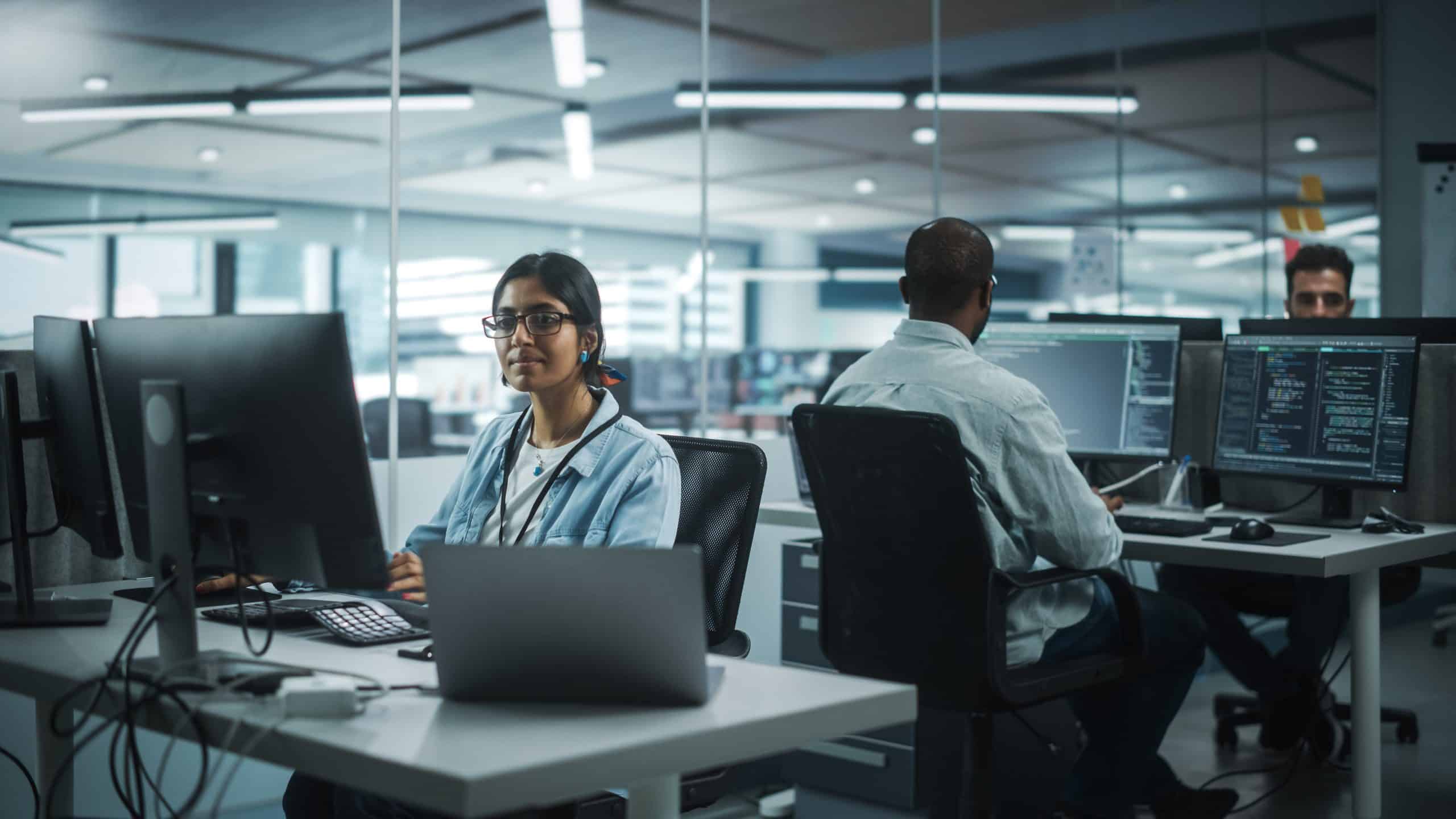 Diverse Office: Portrait of Talented Indian Girl IT Programmer W - Software Development by Mantrax Agile Digital Transformation Partner